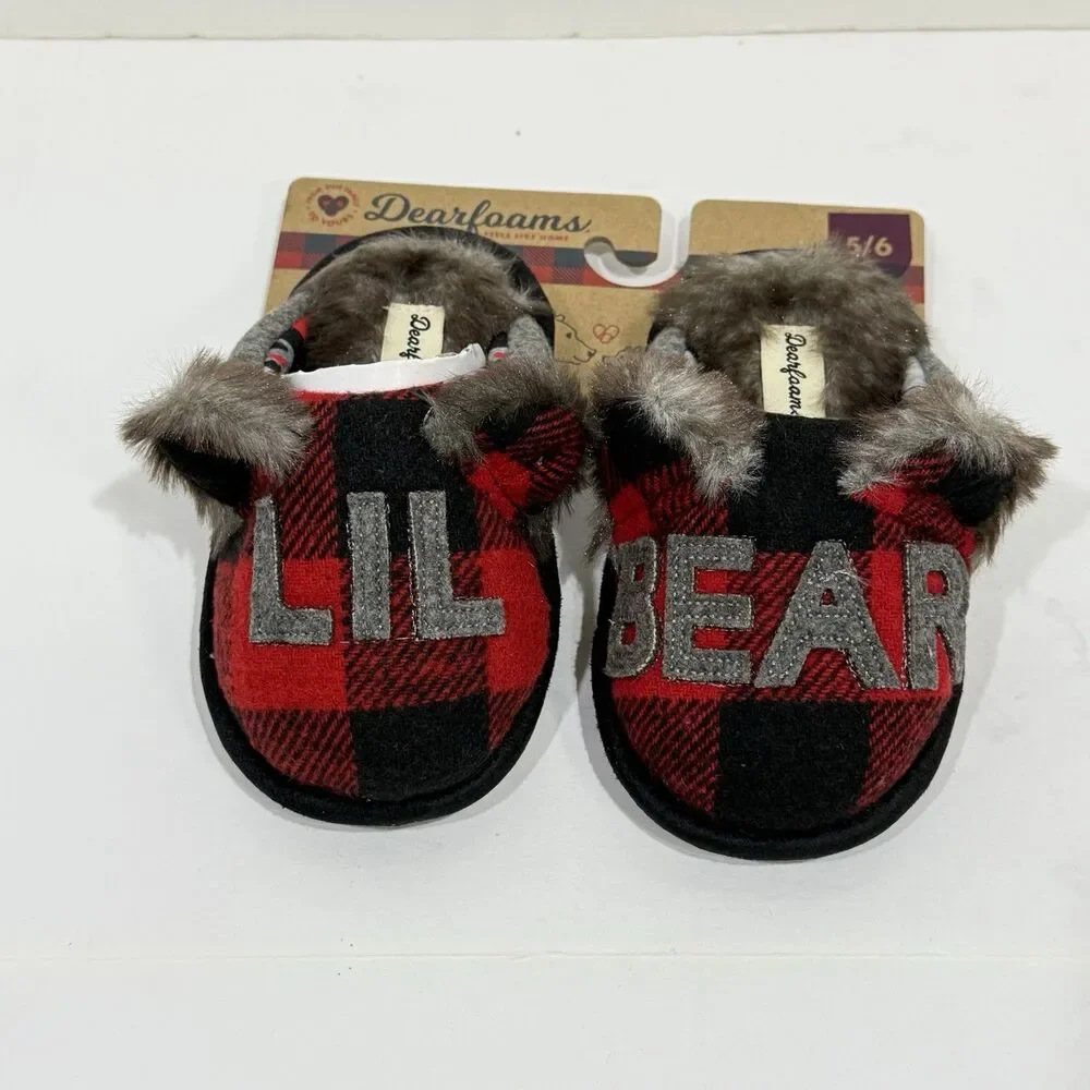 Dearfoams Kids Unisex Slipper Lil Bear Plaid US 5-6 Toddler